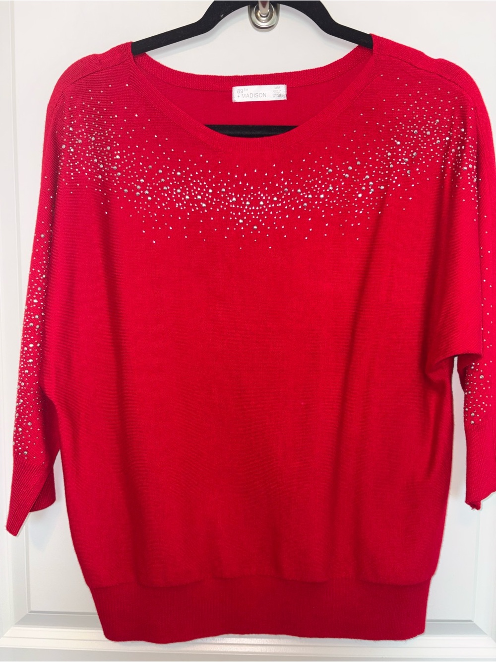 Madison Bright Red Rhinestone Scoopneck Sweater